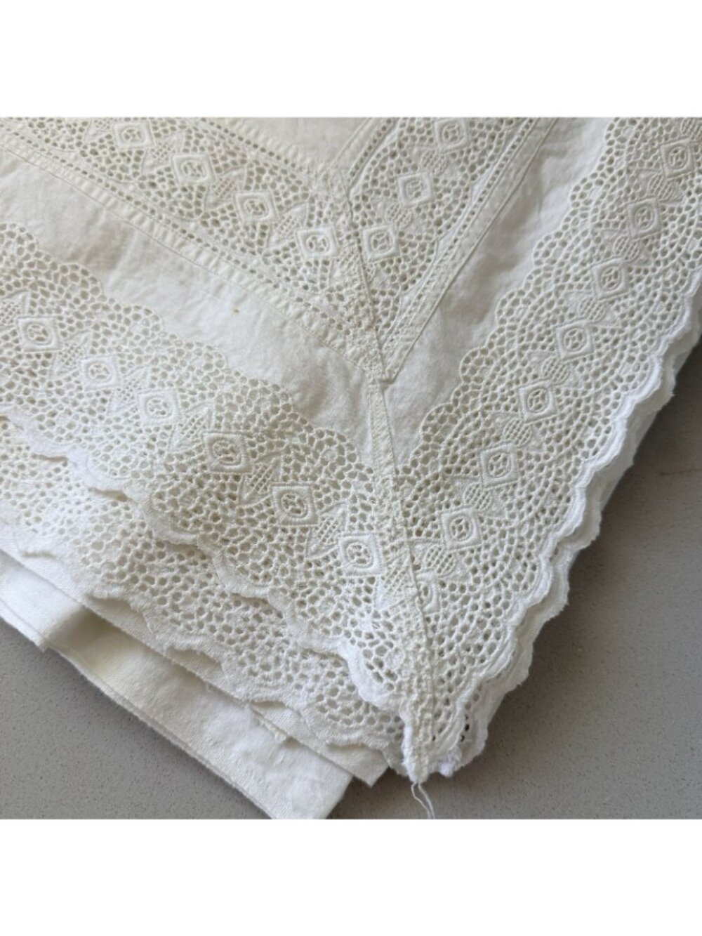 Vintage White 1 King Bedsheet And 2 King Shams Pillowcases Crochet Lace Borders - Picture 7 of 16